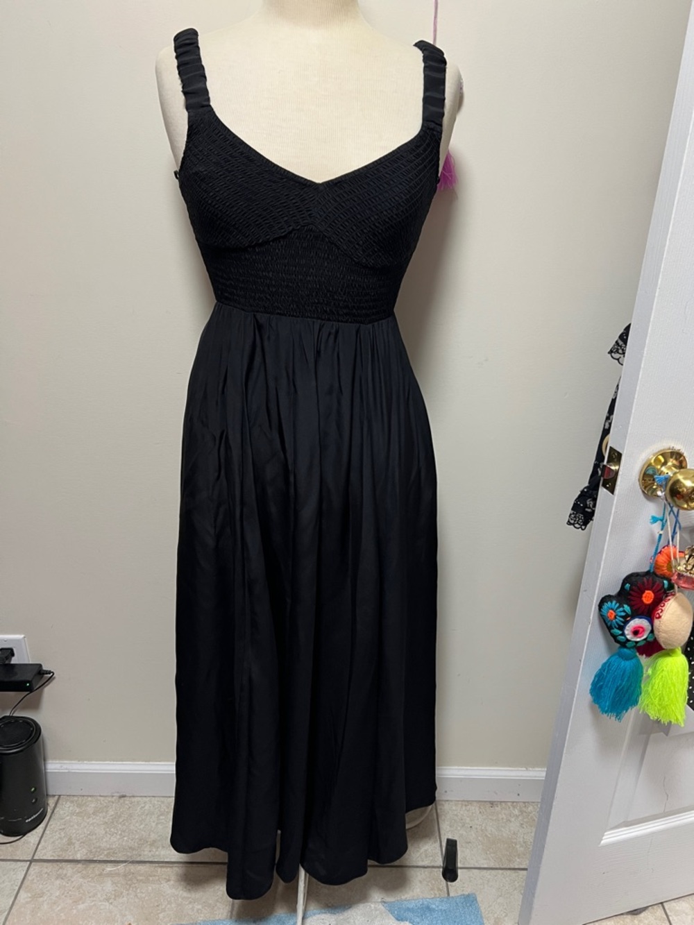 La Ligne Black Maxi Dress with Smocked Bodice